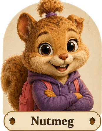 Portrait of Nutmeg in a purple hoodie with a pink backpack, arms folded and smiling confidently.